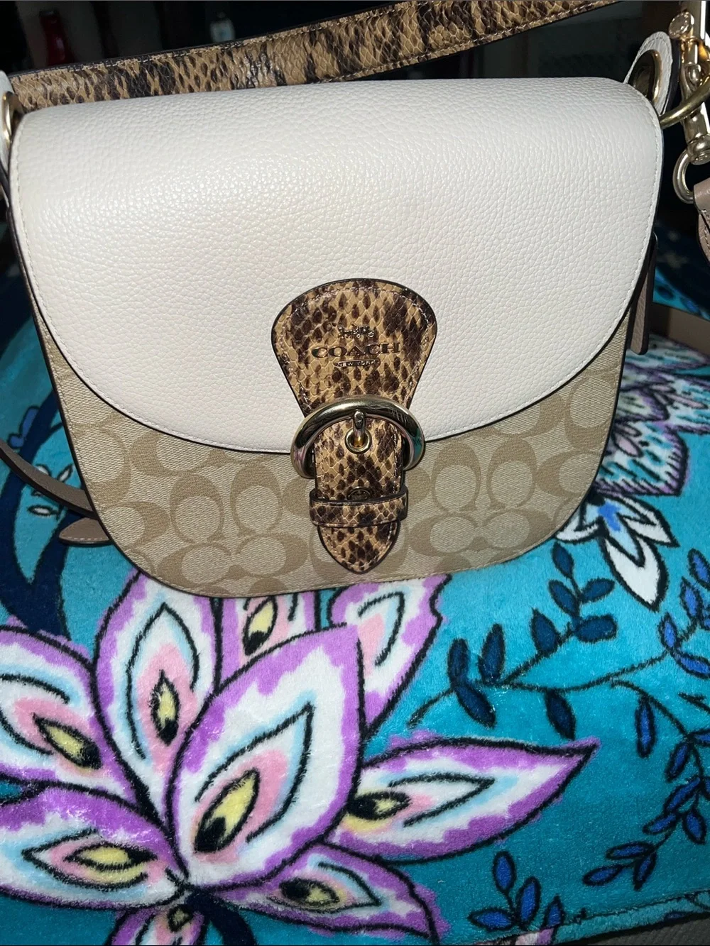 Coach Two-Tone Saddle Crossbody with Buckle